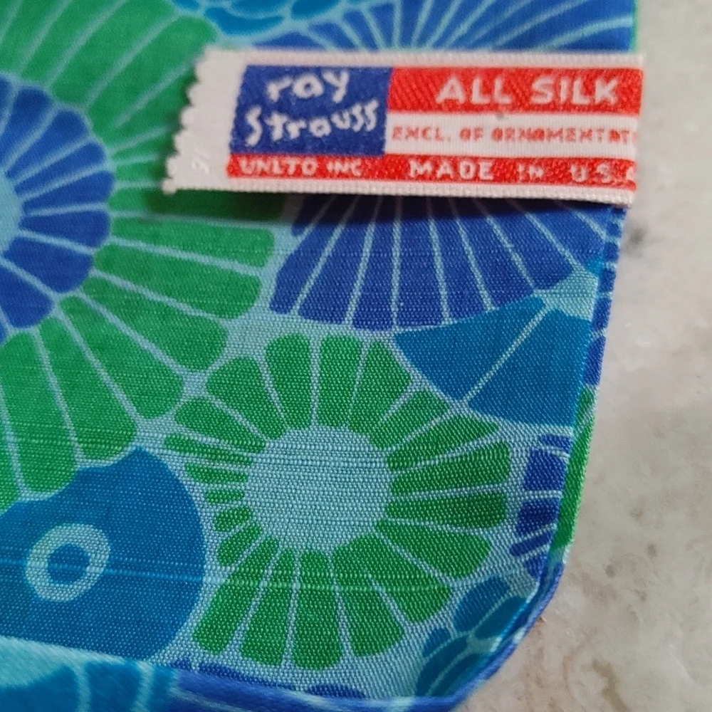 VTG Silk Ray Strauss Blue & Green Scarf